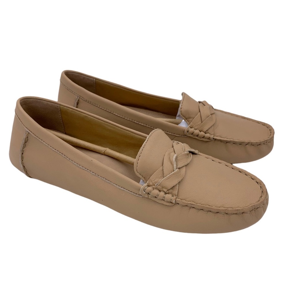 Like New Sperry Bridge Driver Braided Loafers Moccasins Leather Linen Beige 9